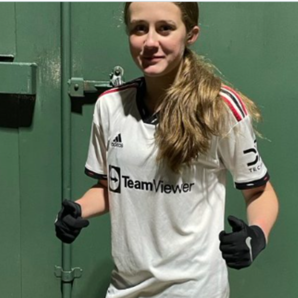 Image of Y9 student Lucy was scouted earlier this season and recently played her first games for the Manchester United ETC